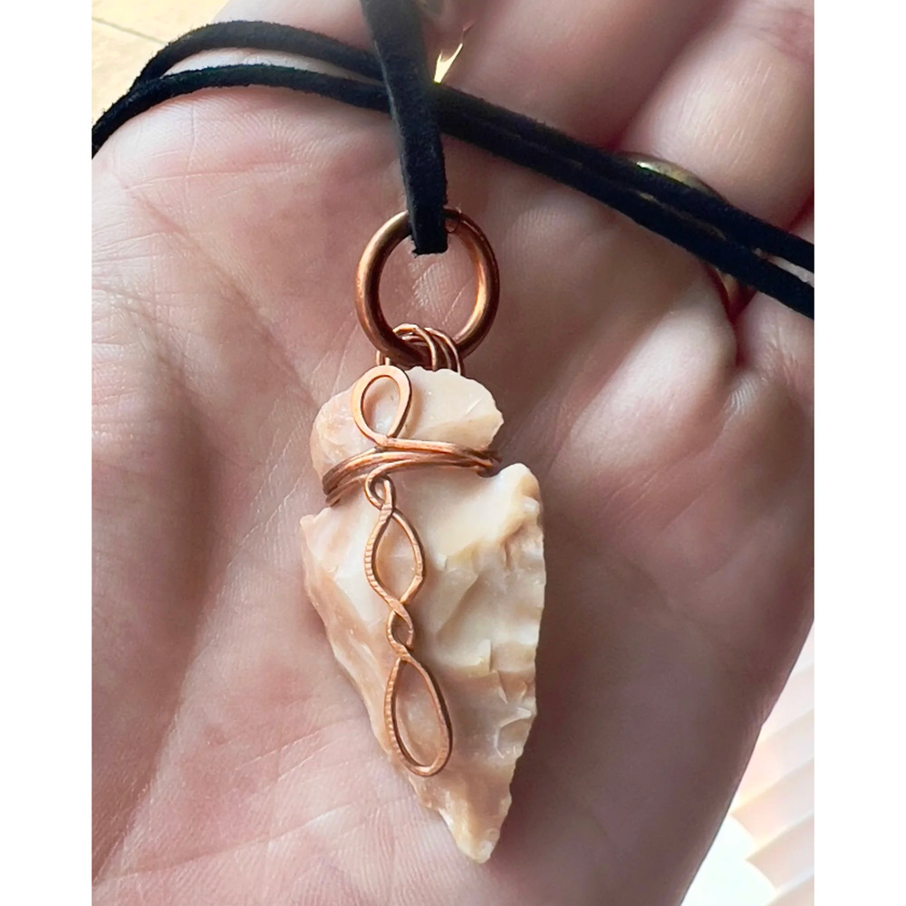 Artisan Handmade Copper Wrapped Arrowhead Necklace 26”